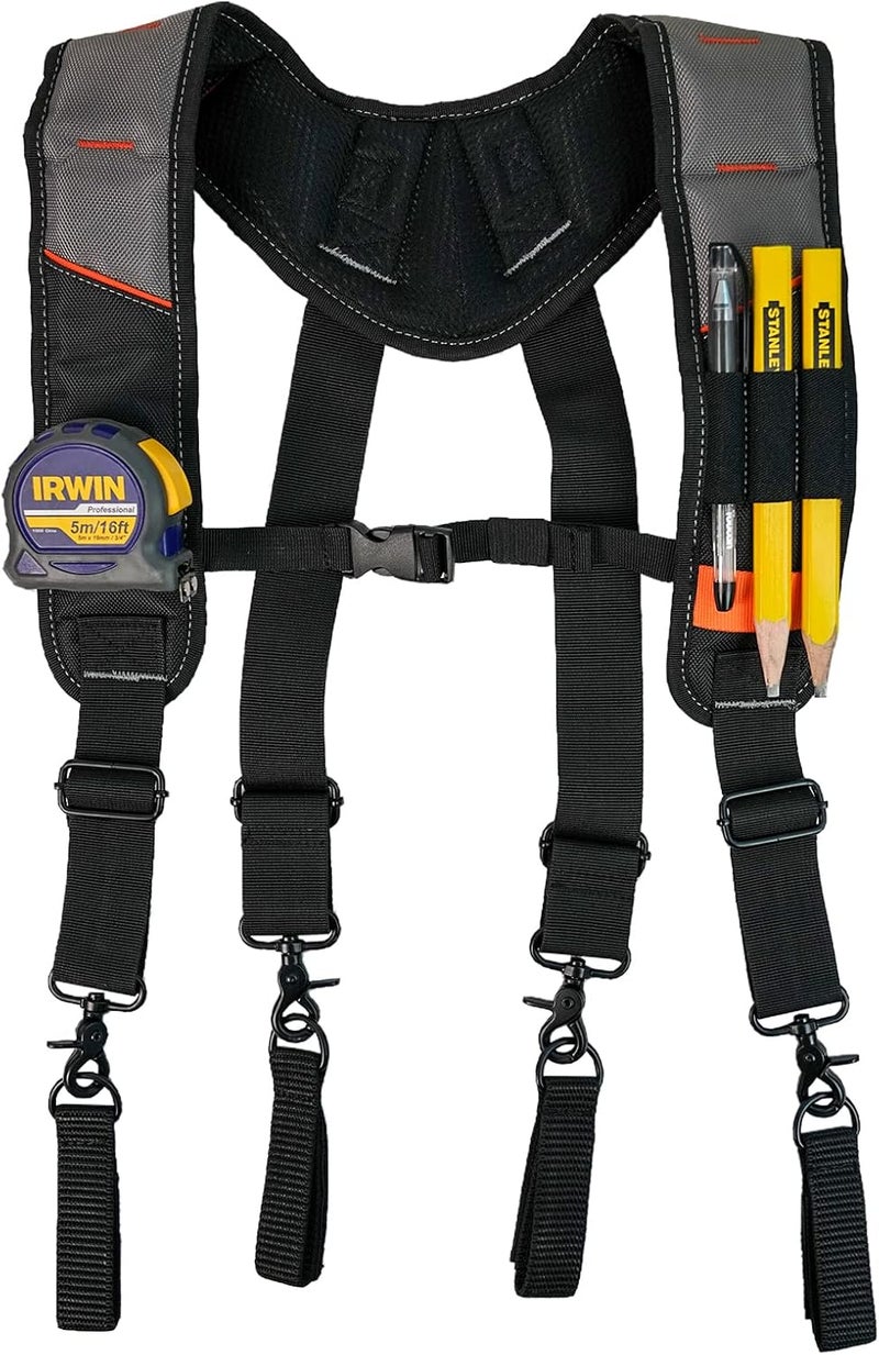 KUNN Tool Belt Suspenders Padded Carpenter Construction Electrician Work Suspender with Attachment Loops for Men,Grey - Image 4